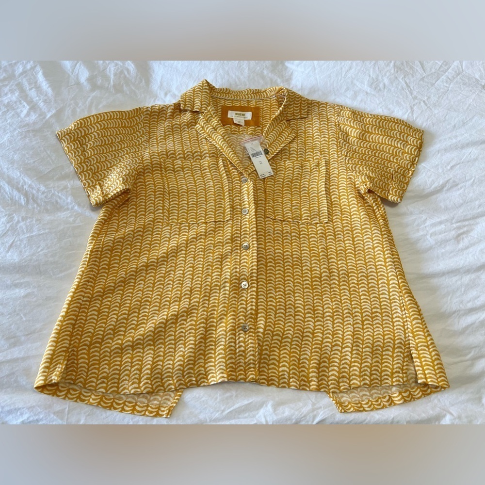 Maeve | SZ XS | Anthropologie Surf Shirt Linen Blend Button Up Boxy Yellow